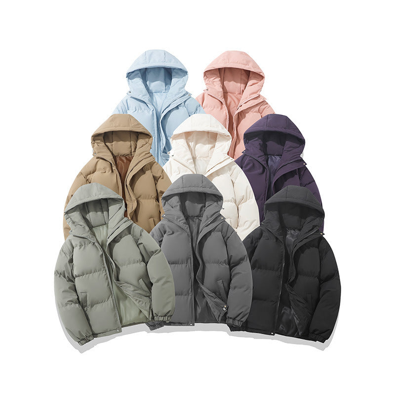 Hooded padded puffer jacket in off-white, hood detail