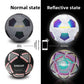 Normal state and reflective state of silver grey and black pink footballs lit by a phone flashlight