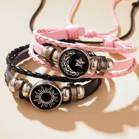 Glow in the Dark Sun and Moon Braided Cord Couple Bracelet Set
