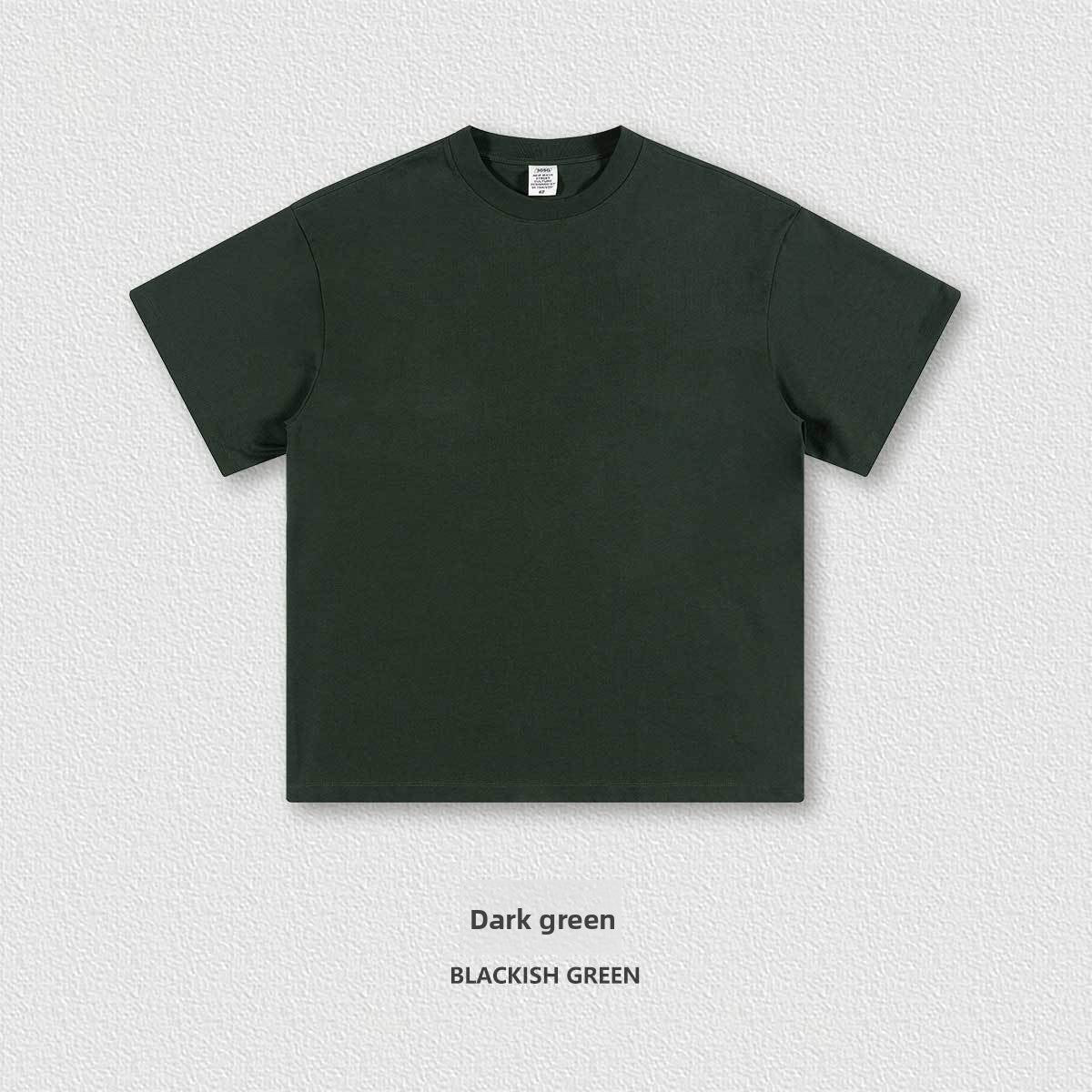 Solid color heavyweight cotton short sleeve tee with a crew neck and loose oversized American fit