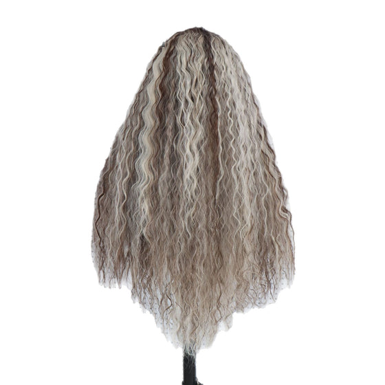 Synthetic 13x4 Lace Front Wig with Long Textured Waves in Brown and Platinum Blonde, 26 Inch