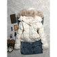 White variant, size 3XL: cream quilted hooded jacket laid flat with jeans, shoes and accessories