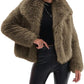 Vegan faux fur winter jacket with long full sleeves and a hip length cropped cut