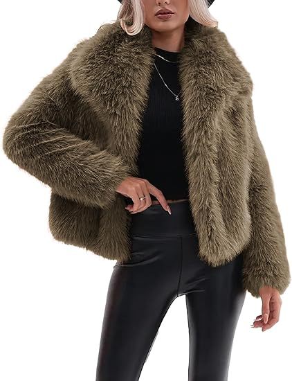 Vegan faux fur winter jacket with long full sleeves and a hip length cropped cut