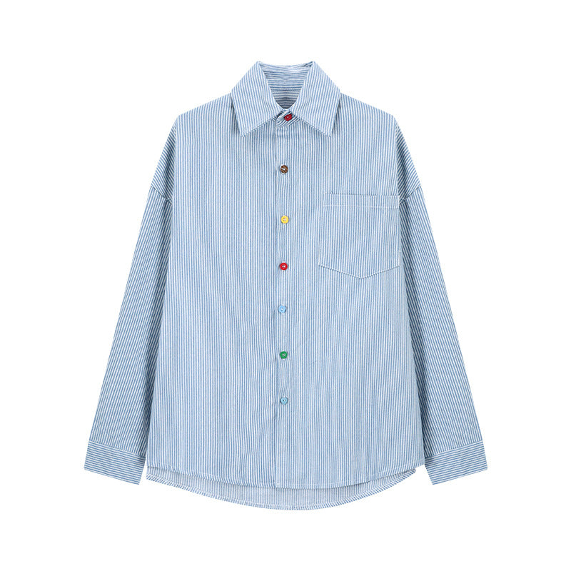 Womens Polo Collar Striped Shirt | detail of finish and build