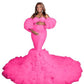 Plus-size fluffy tulle maternity photo shoot outfit, strapless bustier