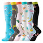 Set of knee high compression socks in botanical and animal print designs