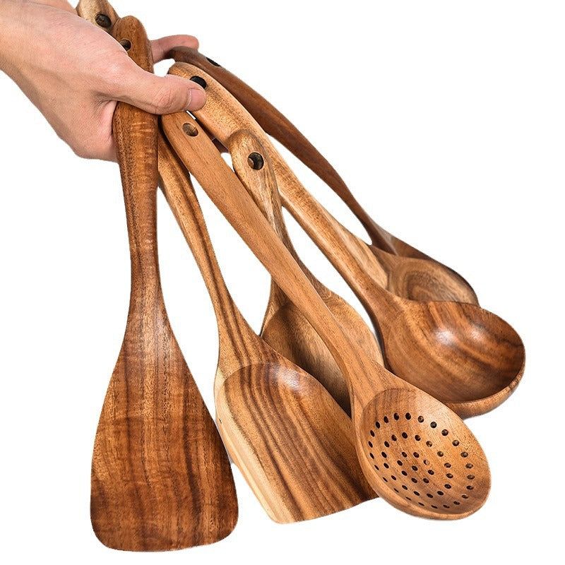 Teak Wood Seven-Piece Kitchen Utensil Set