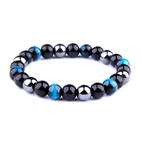 Natural Stone Beaded Bracelet, Tiger Eye Onyx Hematite, Unisex