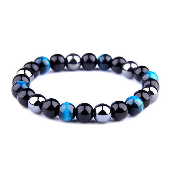 Natural Stone Beaded Bracelet, Tiger Eye Onyx Hematite, Unisex