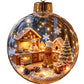 Clear Christmas ornament printed with a gingerbread bakery and chef gingerbread man scene