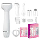 White grooming kit shown with its interchangeable shaver and trimmer heads