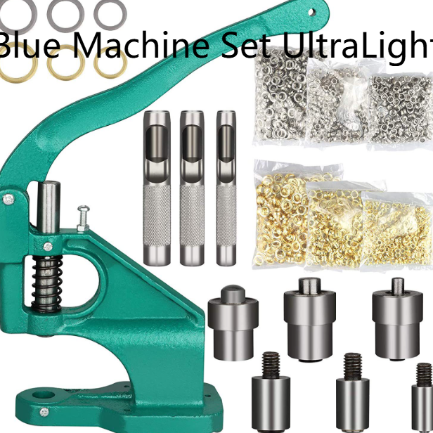 Blue manual grommet press hole punch machine, ultralight version, bench mount lever press