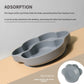 Gray silicone bear paw plate standing on its suction cup, with the underside shown in a corner circle