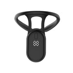 Black silicone smart posture trainer collar with central digital display pod, front view on white