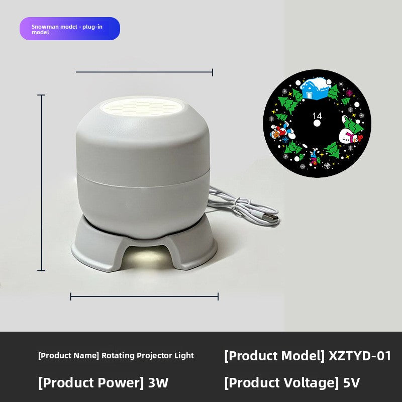 Rotating projector light with USB cable and a snowman and Christmas tree pattern disc, plug-in model