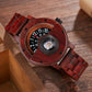 Angled hero shot of the wooden compass wrist watch and wood link strap