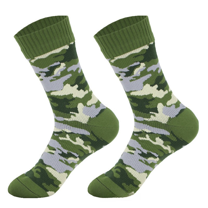 Waterproof olive green, gray and beige camouflage crew socks, size XS 33-36