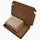 Open kraft mailer box with a wrapped paper pack shown for scale, not included, 20*13*3CM option