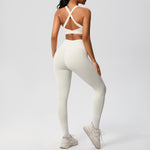 Workout set styled with a denim jacket for the post gym coffee run