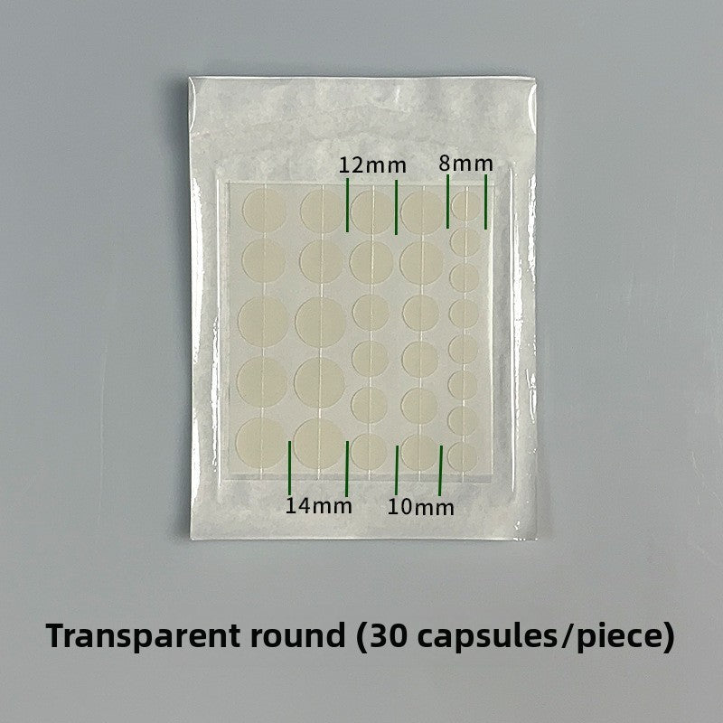 Sealed sachet of thirty round hydrocolloid discs marked at eight, ten, twelve and fourteen mm