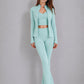 V neck cropped bra and high waist flared pants from the three piece fitness set worn