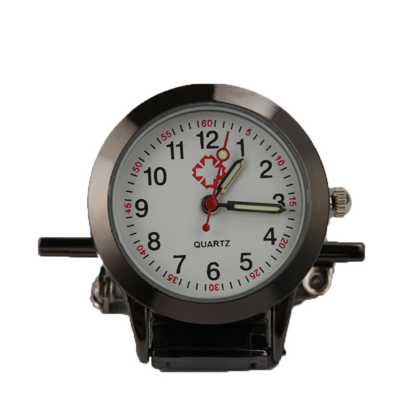 Nurse fob watch with the expandable metal link band between the dial and the brooch bar