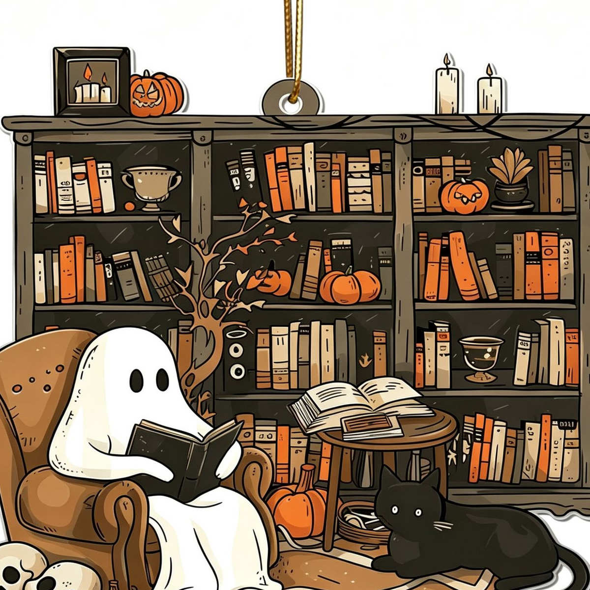 Halloween wooden sign printed with a seasonal design, square hanging plaque for a door or wall