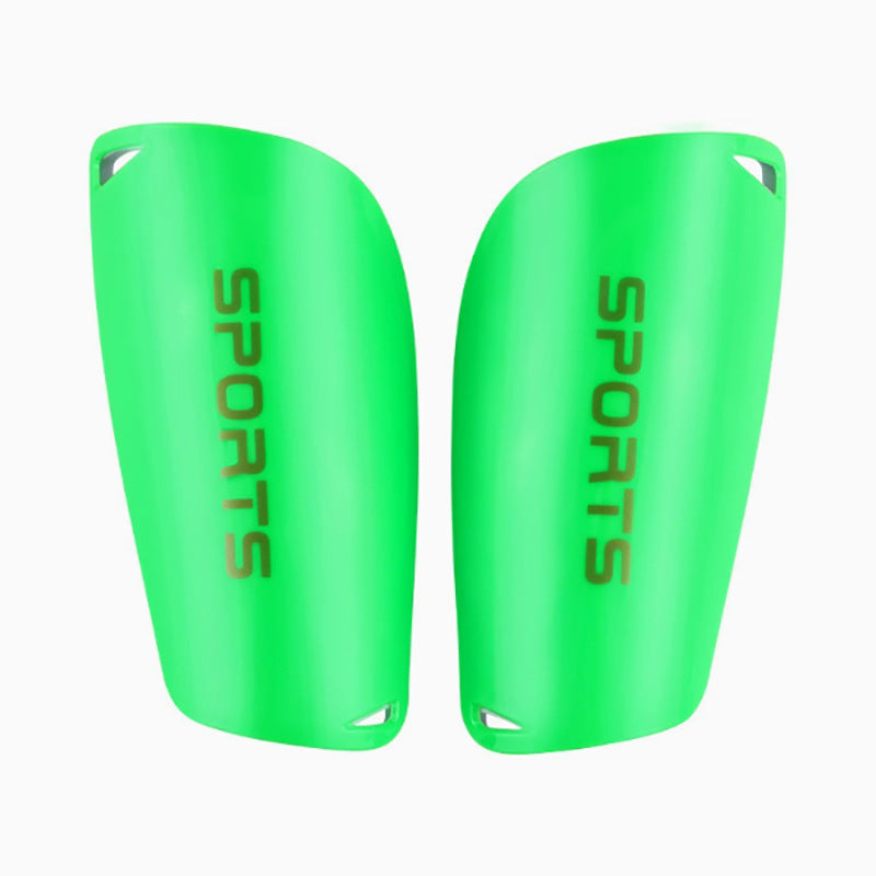 Green hard shin guard plates printed SPORTS on a white background, Green Guard option, size Adult L