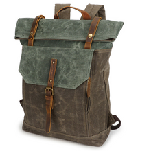 Retro Roll-Top Canvas Backpack with Buckle Flap