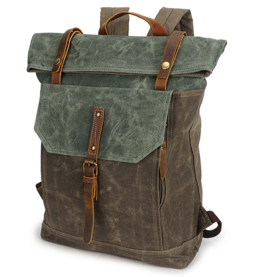 Retro Roll-Top Canvas Backpack with Buckle Flap