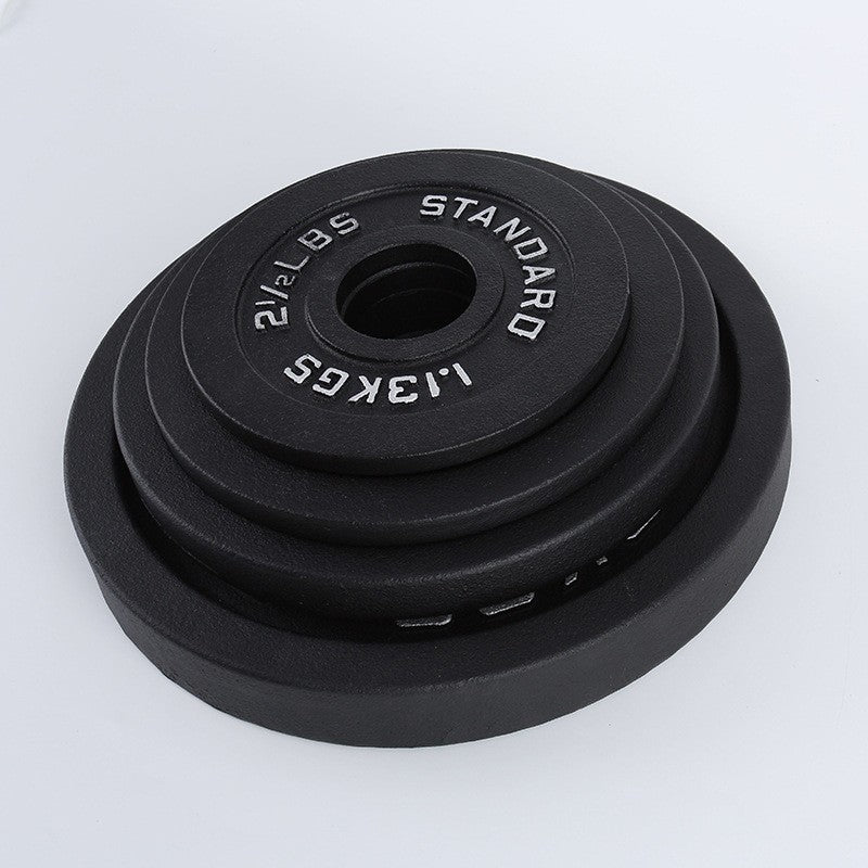Cast iron barbell plate on a clean studio background showing the full disc face