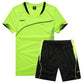 Fluorescent green training kit flat lay, jersey with black shorts and elasticated waist