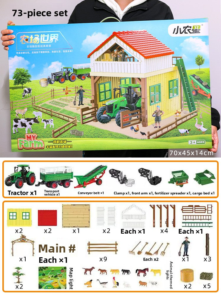 Boxed 1:24 remote control farm tractor toy shown with its printed color packaging