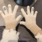 Khaki fuzzy knit fleece lined touchscreen gloves with snowflake pattern for winter