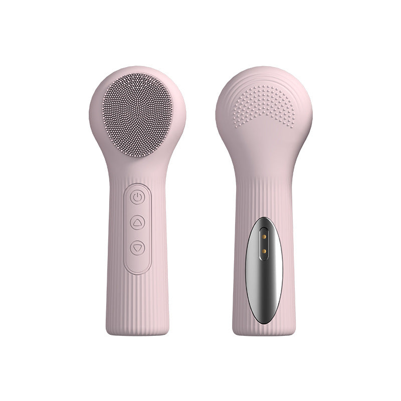 Back of the cleansing brush showing the warming panel and matte silicone body