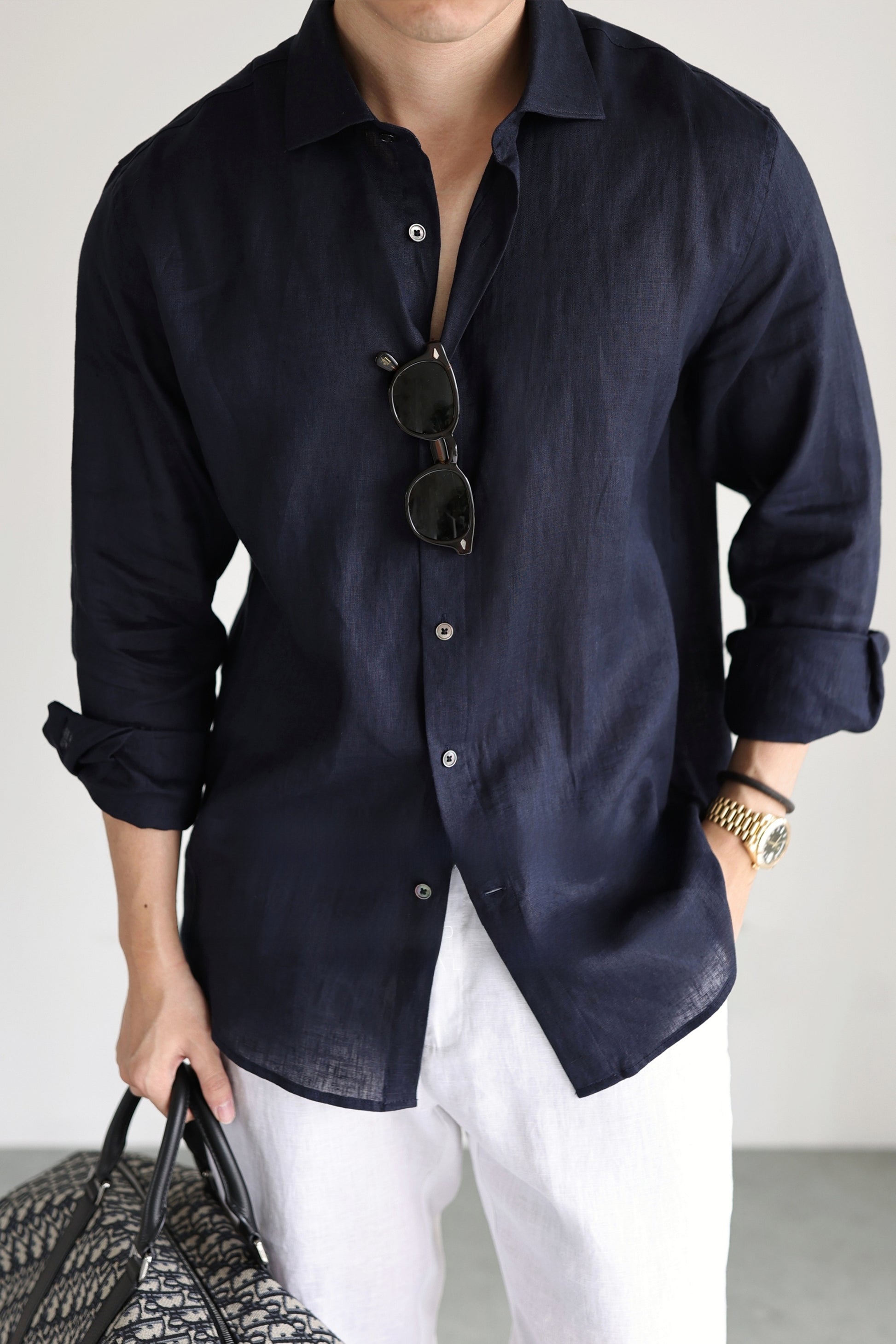 Italian Style Pure Linen Long Sleeve Shirt | alternative angle product detail
