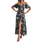 Floral print maxi dress with A line skirt sweeping to ankle length on model