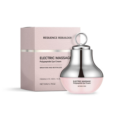 Electric massage polypeptide eye cream jar with metal massage head beside its pink box