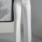 Hero shot of the wide leg trousers showing the long floor-skimming drape