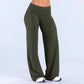 Women's fold over waist wide leg yoga pants in olive green