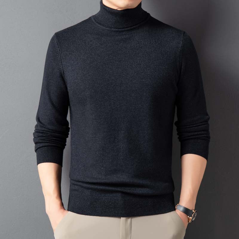 Men's slim-fit turtleneck sweater folded to show the fine knit