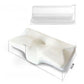 Memory foam cervical pillow shown beside a hand for size reference