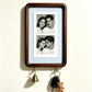 Option 6inch Hook Style 11: dark wood wall photo frame with light blue gingham backing and two key hooks