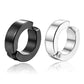Black and steel clip on ear cuffs side by side, each with a hinge and a small pin on the outside of the ring