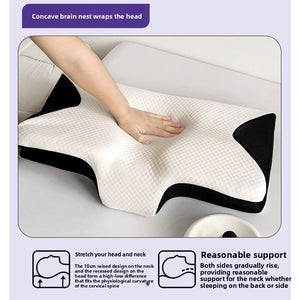 Front view of the butterfly memory foam neck pillow showing the central head dip