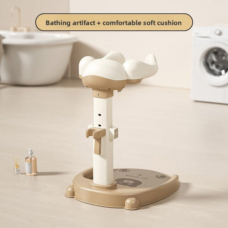 Baby standing bath support placed in an indoor bathing corner
