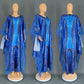 Blue ground African print kaftan with sheer mesh oversleeves, Fit 4 Blue option photo