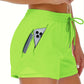A navy blue womens two in one fitness shorts with a side phone pocket and inner liner, front view (2)