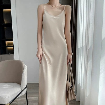 Triacetate Suspender Midi Dress | outdoor setting application